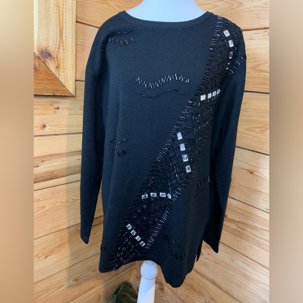 Vintage Women's Black‎ Sweater Oversized Bejewelled Sparkles Shimmer Large